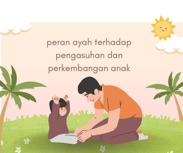 ilustrasi gambar seorang ayah yang sedang bermain bersama anaknya, gambar dibuat sendiri oleh penulis.