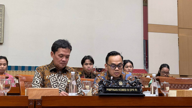 Ketua Komisi III DPR Habiburokhman (kiri) dan Wakil Ketua Komisi III DPR Rano Alfath di ruang Komisi III Kompleks Parlemen Senayan, Jakarta, Jumat (15/11/2024). Foto: Luthfi Humam/kumparan