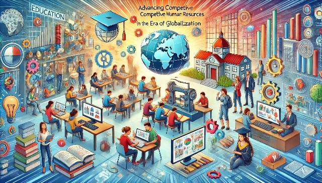 Ilustrasi yang menggambarkan peran pendidikan dalam memajukan sdm yang kompetitif di era globalisasi (sumber:https//chatgpt.com)