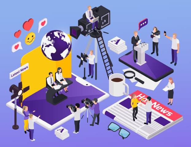 Perkembangan jurnalisme di era digitalisasi (Sumber foto: Freepik/https://www.freepik.com/free-vector/journalistis-reporters-news-media-isometric-illustrations-set_14744111.htm#fromView=search&page=1&position=2&uuid=aa7ada14-c471-40b8-8c0a-7fbf5de0d5f9)