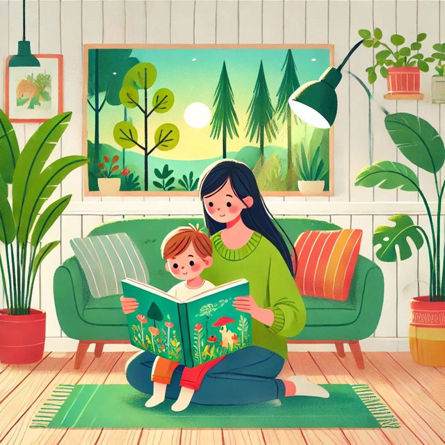 Ilustrasi ibu membacakan cerita kepada anak (Sumber: Dokumen pribadi)