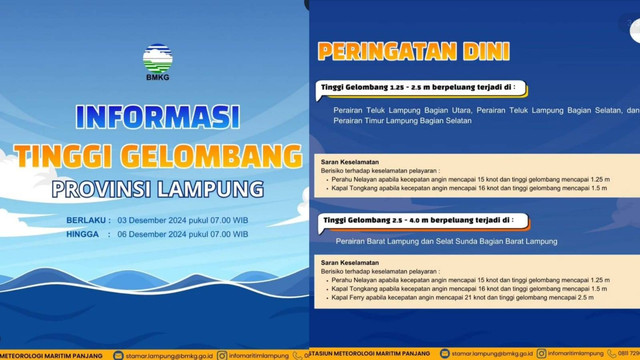 Pemberitahuan informasi gelombang tinggi. | Foto: Dok instagram @infomaritimlampung