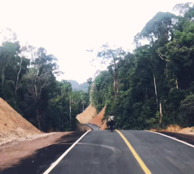 Penampakan jalan perbatasan Kalbar dan Kaltim yang sudah mulus. Foto: Dok, TikTok @junisapranuddin
