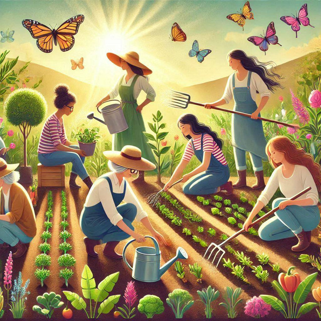 Keterangan: Gambar ini dibuat menggunakan Artificial Intelegent (AI) yang mengambarkan gotong royong dari para wanita tani