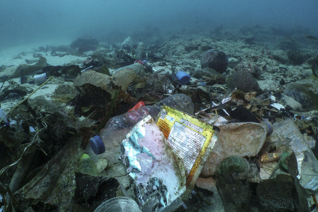 Ilustrasi sejumlah sampah plastik di laut. Foto: Napat Wesshasartar/REUTERS