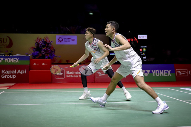 Ganda putra, Fajar Alfian/Muhammad Rian Ardianto tampil pada final Indonesia Masters 2025 di Istora Senayan, Jakarta, Minggu (26/1/2025). Foto: Jamal Ramadhan/kumparan