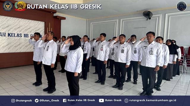 Petugas Rutan Kelas IIB Gresik Ikuti Apel Virtual Bersama Kementerian Hukum