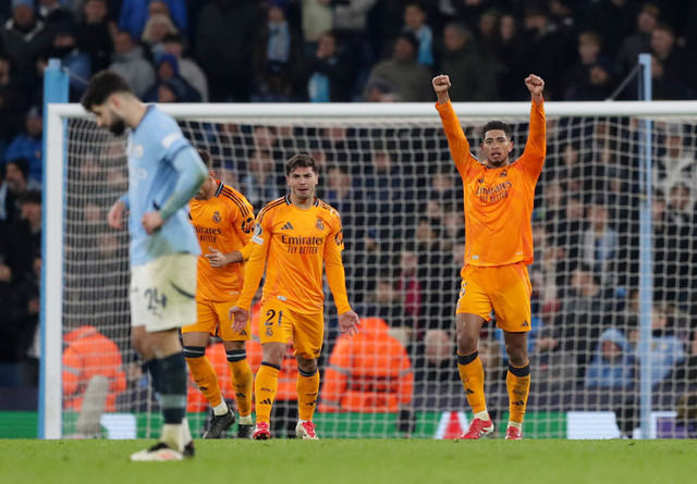 Man City vs Real Madrid dalam laga leg pertama playoff Fase Gugur Liga Champions 2024/25 di Stadion Etihad, Inggris, pada Rabu (12/2) dini hari WIB. Foto: REUTERS/Scott Heppell