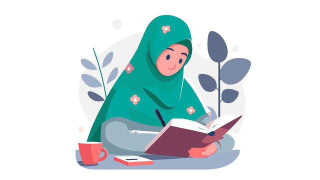 Ilustrasi: Wanita sedang menulis novel religi. Sumber: Pribadi.