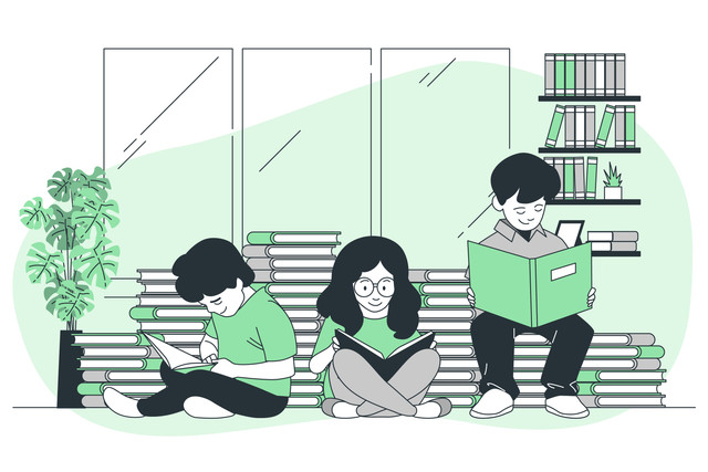 Ilustrasi anak-anak muda membaca buku. Sumber foto: Freepik.