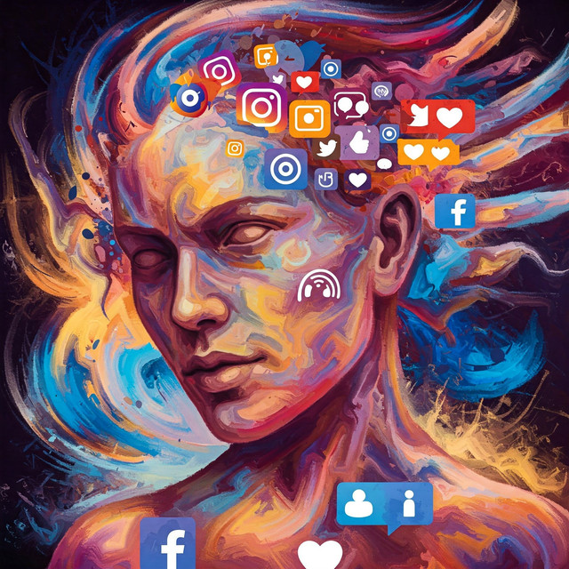 Sketsa Abtraksi Pertautan Manusia dan Media Sosial. Sumber: Gemini Image Generate