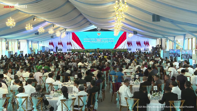 Suasana acara silaturahmi Presiden Prabowo Subianto dengan Rektor serta Pimpinan PTN dan PTS di Istana Negara, Jakarta, Kamis (13/3/2025). Foto: YouTube/ Sekretariat Presiden