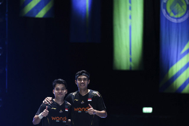 Leo Rolly Carnando/Bagas Maulana saat berlaga di All England 2025 yang digelar di Utilita Arena Birmingham, Inggris. Foto: Dok. PBSI