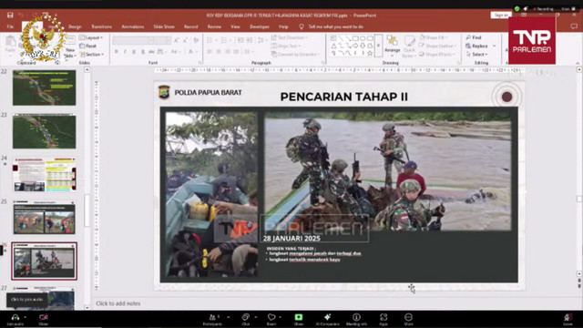 Proses pencarian  Kasat Reskrim Polres Teluk Bintuni, Iptu Tomi Samuel Marbun, saat dinyatakan hilang. Foto: YouTube/ TVR Parlemen