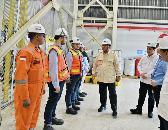 Presiden Prabowo Subianto meninjau langsung area smelter PT Freeport Indonesia (PTFI) di Kabupaten Gresik, Provinsi Jawa Timur, pada Senin (17/3/2025). Foto: Dok. Laily Rachev - Biro Pers Sekretariat Presiden