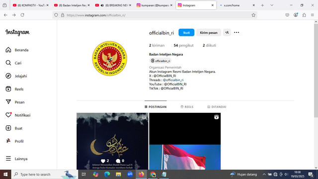 Akun media sosial baru BIN. Foto: dok. public