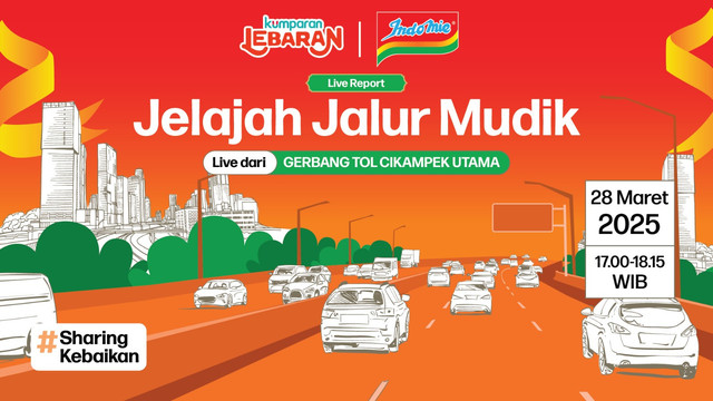 kumparan bekerja sama dengan Indomie menghadirkan live report dari Gerbang Tol Cikampek Utama pada Jumat (28/3) pukul 17.00-18.15 WIB