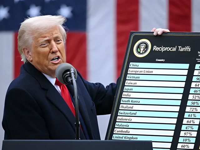 US President Donald Trump shows a chart during a speech on reciprocal tariffs at the “Make America Wealthy Again” event held in the Rose Garden of the White House on Wednesday. (Source: AFP/Brendan Smialowski)
