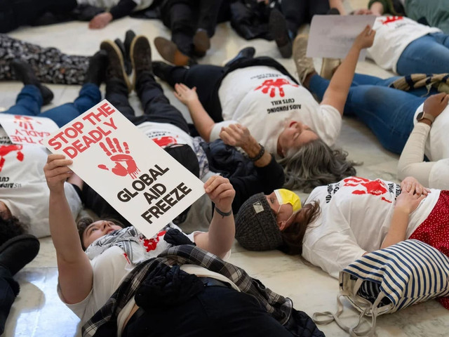 a rally was held on Capitol Hill in February in opposition to cuts in United States foreign aid funding, including USAID and Pepfar programmes aimed at fighting HIV/AIDS. (Source: AP/Photo: Mark Schiefelbein)