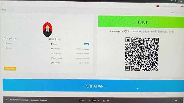 Pengumuman kelulusan program Sarjana Penggerak Pembangunan Indonesia (SPPI) Batch III Tahun 2025 milik Tyndale Mangamis yang dikirimkan lewat email. Namun, tiba-tiba nama Tyndale hilang dan diganti nama orang lain, walaupun nomor peserta kelulusan adalah milik Tyndale.