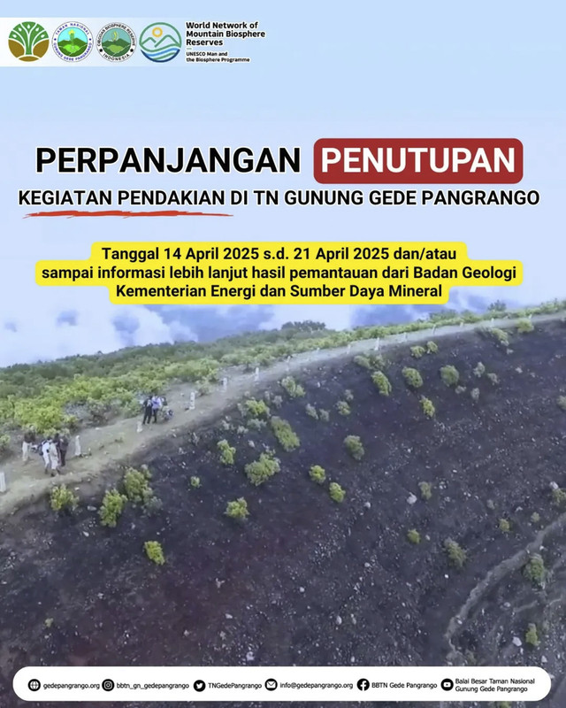 Informasi perpanjangan penutupan kegiatan pendakian di TN Gunung Gede Pangrango. Foto: Instagram/ @bbtn_gn_gedepangrango