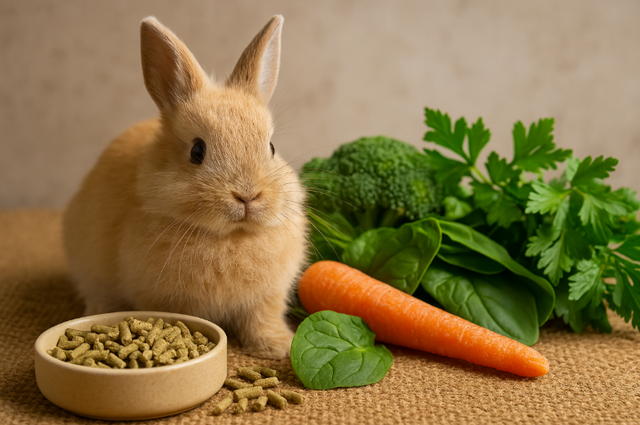 Ilustrasi Kelinci dengan Sayuran dan Pelet Sebagai Makanan Sehari-hari. Foto: dokumentasi penulis