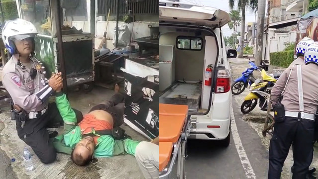 Polisi saat membantu driver ojek online (ojol) yang pingsan. | Foto: Dok Istimewa