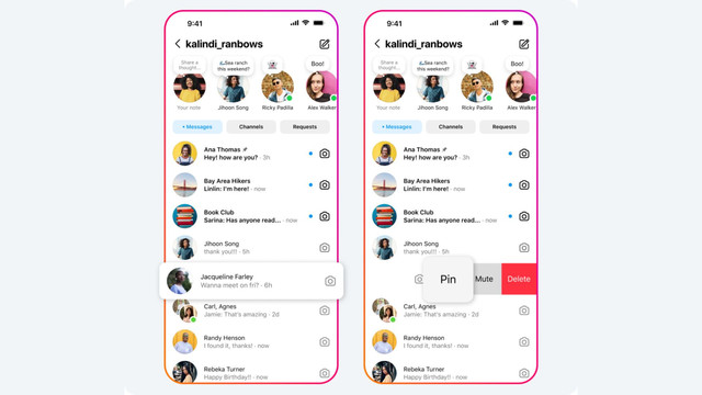  Ilustrasi cara pin chat DM Instagram. Foto: Meta 