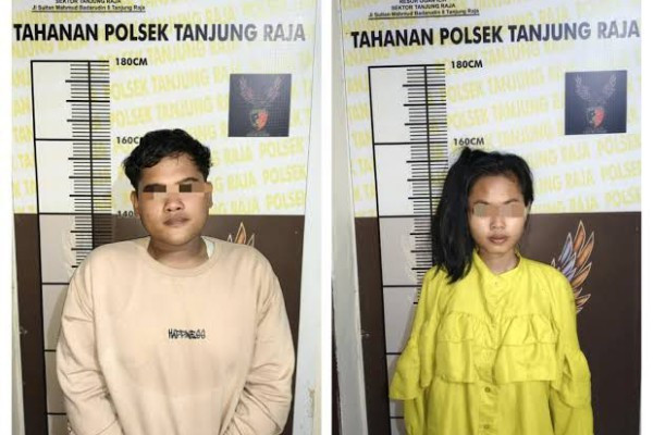 Tampang sepasang kekasih yang merancang drama perampokan di Agen BRILink di Tanjung Raja. Foto : Dok : Polsek Tanjung Raja