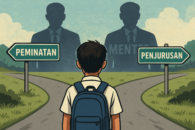 Siswa di Persimpangan Kebijakan. Sumber: Ilustrasi generatif DALL·E, OpenAI.