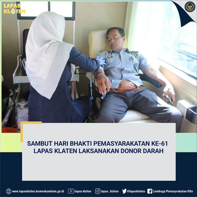 Sambut Hari Bhakti Pemasyaraktan Ke-61 Lapas Klaten Laksanakan Donor Darah