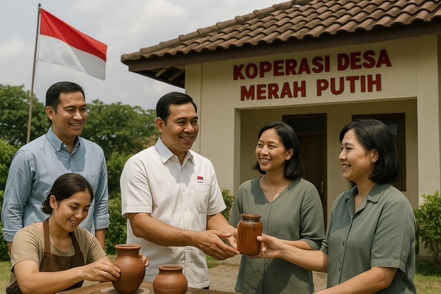 Ilustrasi Pengembangan Koperasi Desa Merah Putih. Ilustrasi: AI Generated/Dok. Pribadi.