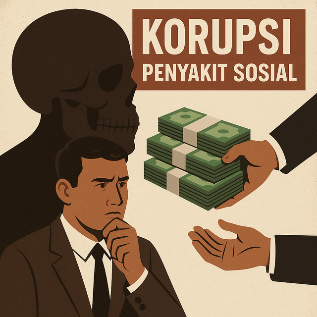 Ilustrasi Korupsi dan Penyakit Sosial, Dibuat dengan AI.