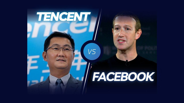 Ilustrasi Persaingan antara CEO Tencent (Pony Ma) dan CEO Facebook (Mark Zuckerberg). Sumber: AP Photo/Kin Cheung dan AFP/ Andrew Caballero-Reynolds