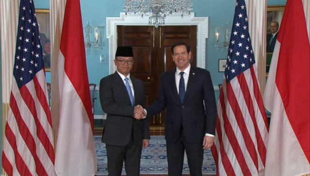 Menteri Luar Negeri RI Sugiono bertemu dengan Menlu AS Marco Rubio di kantor Kementerian Luar Negeri AS (Sumber YouTube: U.S. Department of State ). 