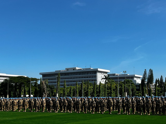 Upacara Penyambutan Satgas Kontingen Garuda TNI Unifil 2024 di Mabes TNI, Jakarta Timur, Kamis (24/4). Foto: Rayyan Farhansyah/kumparan