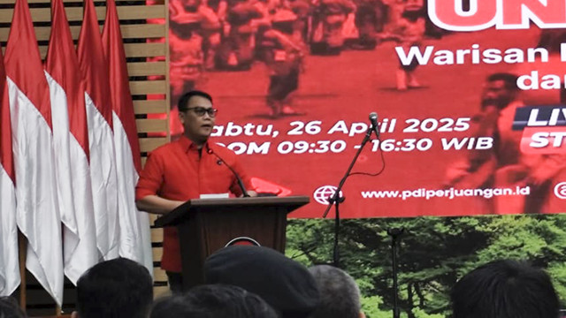 Suasana acara diskusi tentang Konferensi Asia-Afrika (KAA) dengan tema "Dari Bandung untuk Dunia" di DPP PDIP, Jakarta, Sabtu (26/4/2025). Foto: Luthfi Humam/kumparan