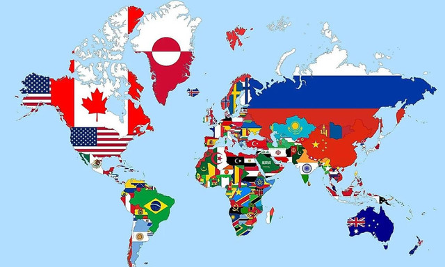 Bendera dan wilayah di peta dunia politik. Sumber: iStock 