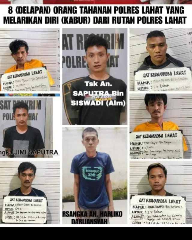 Tampang tahanan yang kabur dari Rutan Tahti Polres Lahat. Foto : Dok Polres Lahat