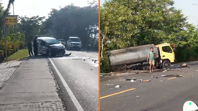 Kendaraan yang terlibat kecelakaan lalu lintas di Jalan Raya Bojonegoro-Cepu, turut Desa Sudu, Kecamatan Gayam, Kabupaten Bojonegoro, Jawa Timur. Rabu pagi (30/04/2025). (Aset: Istimewa)