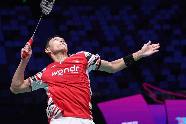 Jonatan Christie saat bertanding di Piala Sudirman 2025 yang digelar di Fenghuang Gymnasium, Xiamen, China. Foto: Dok. PBSI