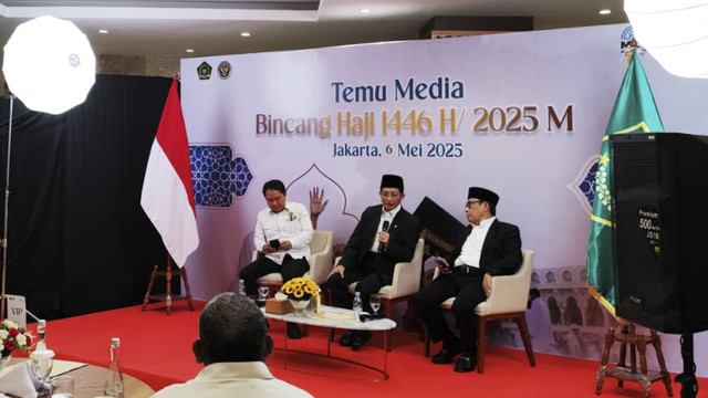 Menag Nasaruddin Umar menggelar Temu Media Membahas Haji 2025 di Kantor Kemenag, Jakarta. Foto: Indra Subagja/kumparan