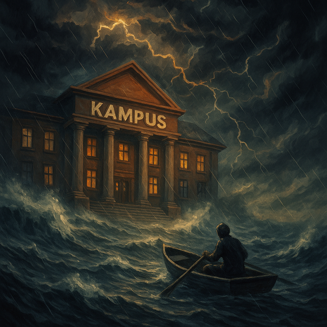 Kampus di Tengah Badai Ekonomi. Sumber: Ilustrasi generatif DALL·E, OpenAI.