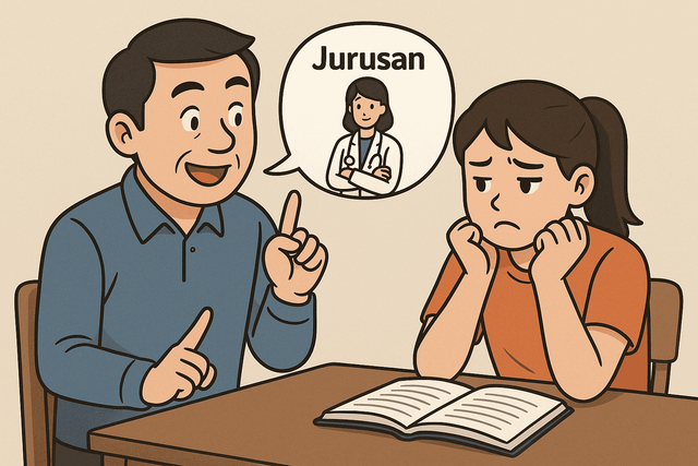 seorang ayah yang menjelaskan jurusan kedokteran. sumber gambar berasal dari Freepik (www.freepik.com)