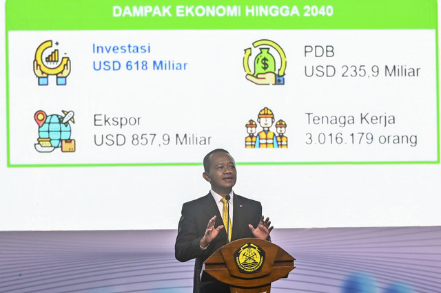 Menteri Energi dan Sumber Daya Mineral (ESDM) Bahlil Lahadalia memberikan paparan pada pembukaan Global Hydrogen Ecosystem 2025 di Jakarta International Convention Center (JICC), Selasa (15/4/2025). Foto: Rivan Awal Lingga/ANTARA FOTO