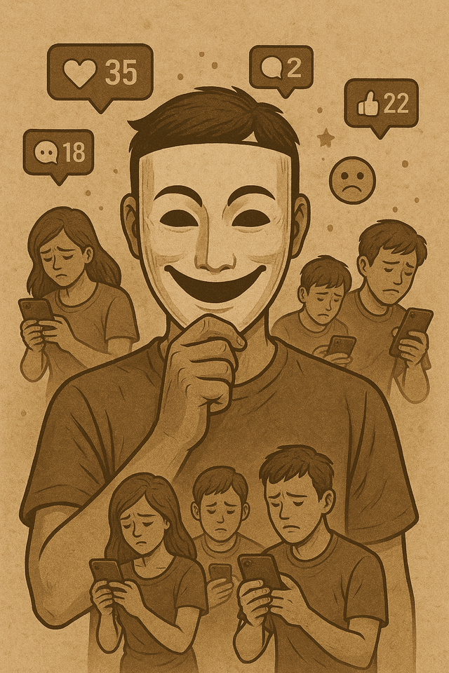 Ilustrasi: Topeng Itu Bernama Second Account. Sumber: ChatGPT