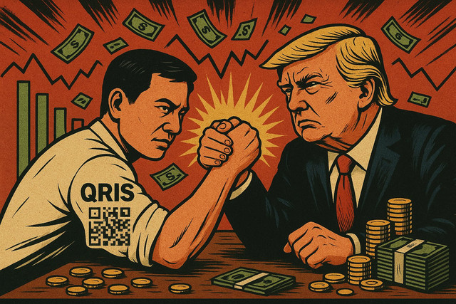 Ilustrasi: QRIS Vs Dominasi AS: Pertarungan Kedaulatan Finansial Indonesia. Sumber: ChatGPT