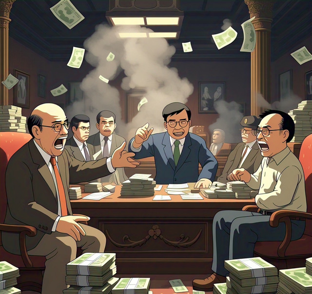 Ilustrasi pejabat pemerintah yang gemar mencuri uang Rakyat (Sumber AI)