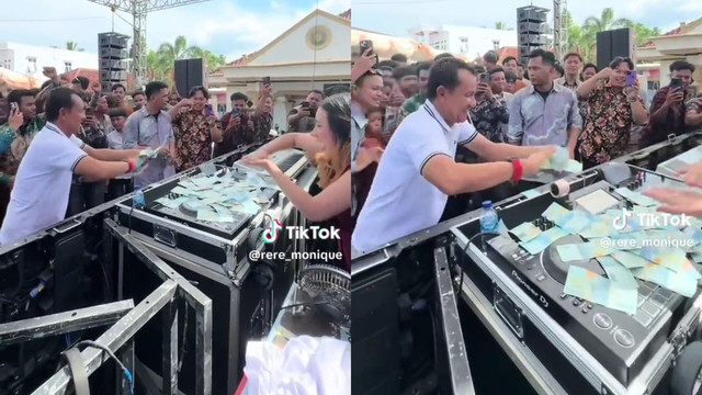 Hatami, Anggota DPRD Kabupaten Lampung Utara saat asik berjoget hingga sawer DJ. | Foto: Dok Istimewa