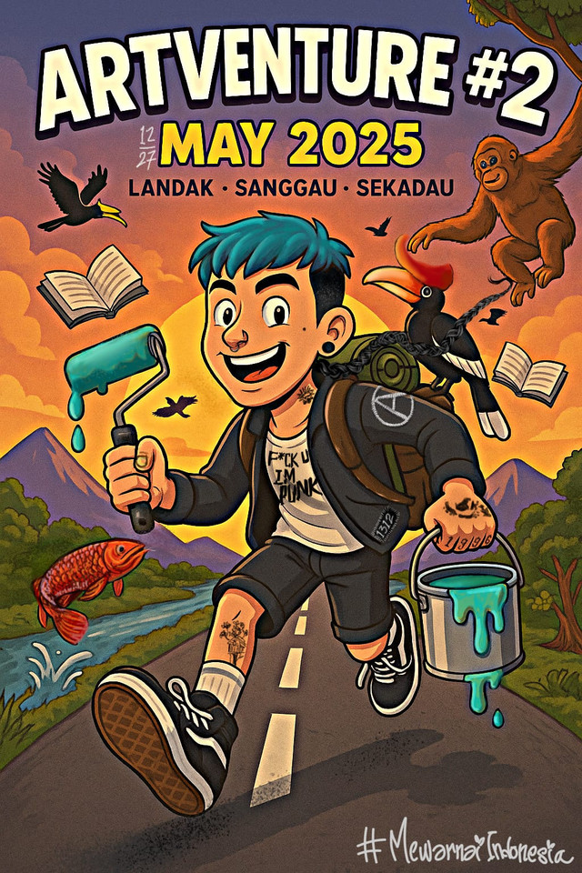 Perjalanan petualangan edukasi lewat seni lukis yang diinisiasikan oleh Yoga Wildbornean. Foto: Dok. Instagram @yogawildbornean